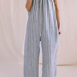 Ready to ship / Strap linen jumpsuit in stripes / Loose linen wide leg romper / Soft linen lounge wear jumpsuit