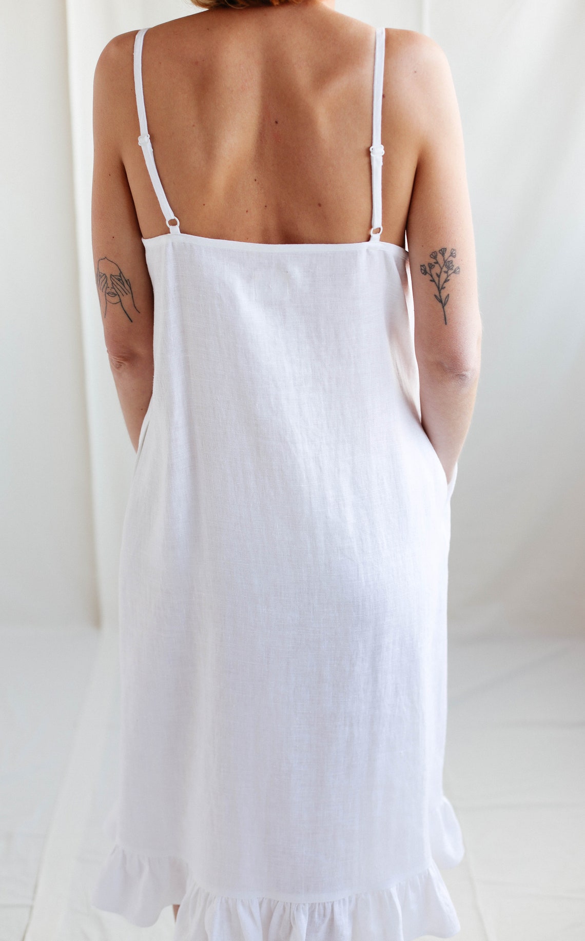 Linen Ruffled Hem Slip Dress / White Linen Nightie / MITS Etsy