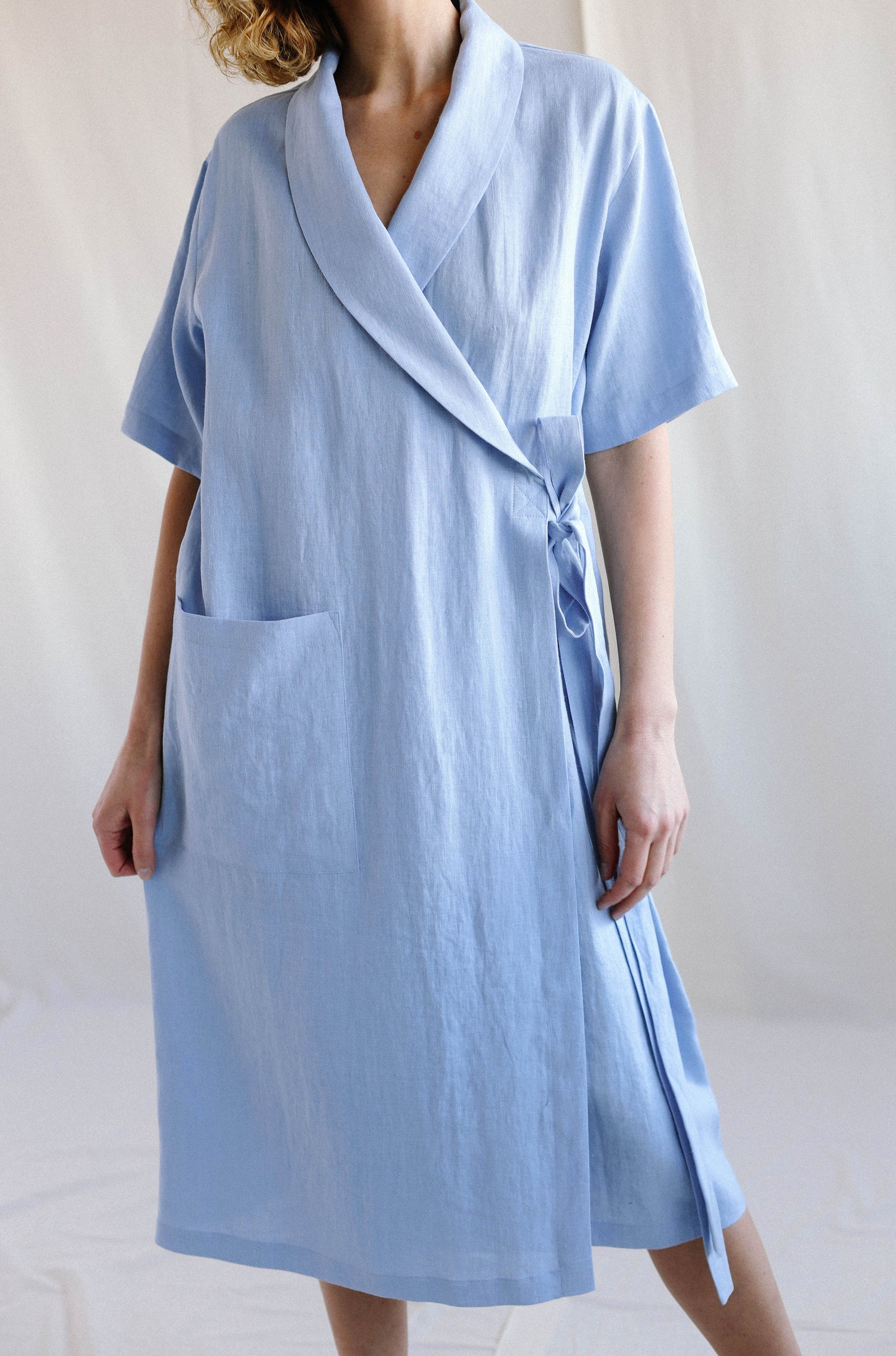 Sky Blue Linen Robe / Soft Linen Bathrobe With Pockets Etsy UK