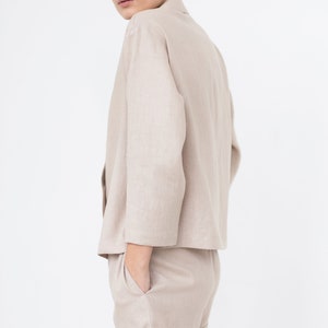 Women's linen 2 piece suit / Double faced jacket / Elastic waist band shorts / ManInTheStudio image 9