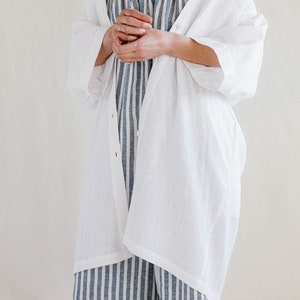 Strap linen jumpsuit in stripes / Loose linen wide leg romper / Soft linen lounge wear jumpsuit image 7