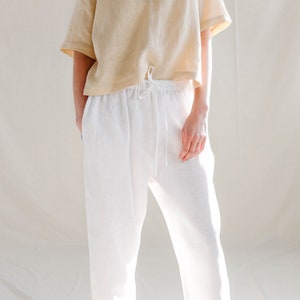 Linen Wide Leg Pants / Crop Linen Trousers / Handmade by MITS - Etsy