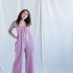 Strap double gauze cotton jumpsuit / Handmade by MITS image 8