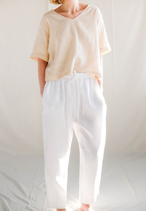 Linen wide leg capris cheap