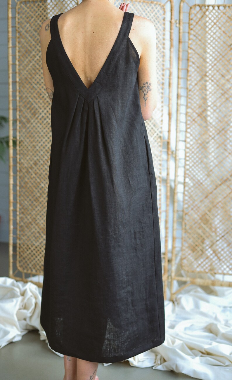 Black deep V-neck sleeveless dress / ManInTheStudio image 7