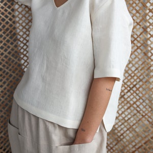 Linen oversized V-neck top / Handmade by MITS image 6