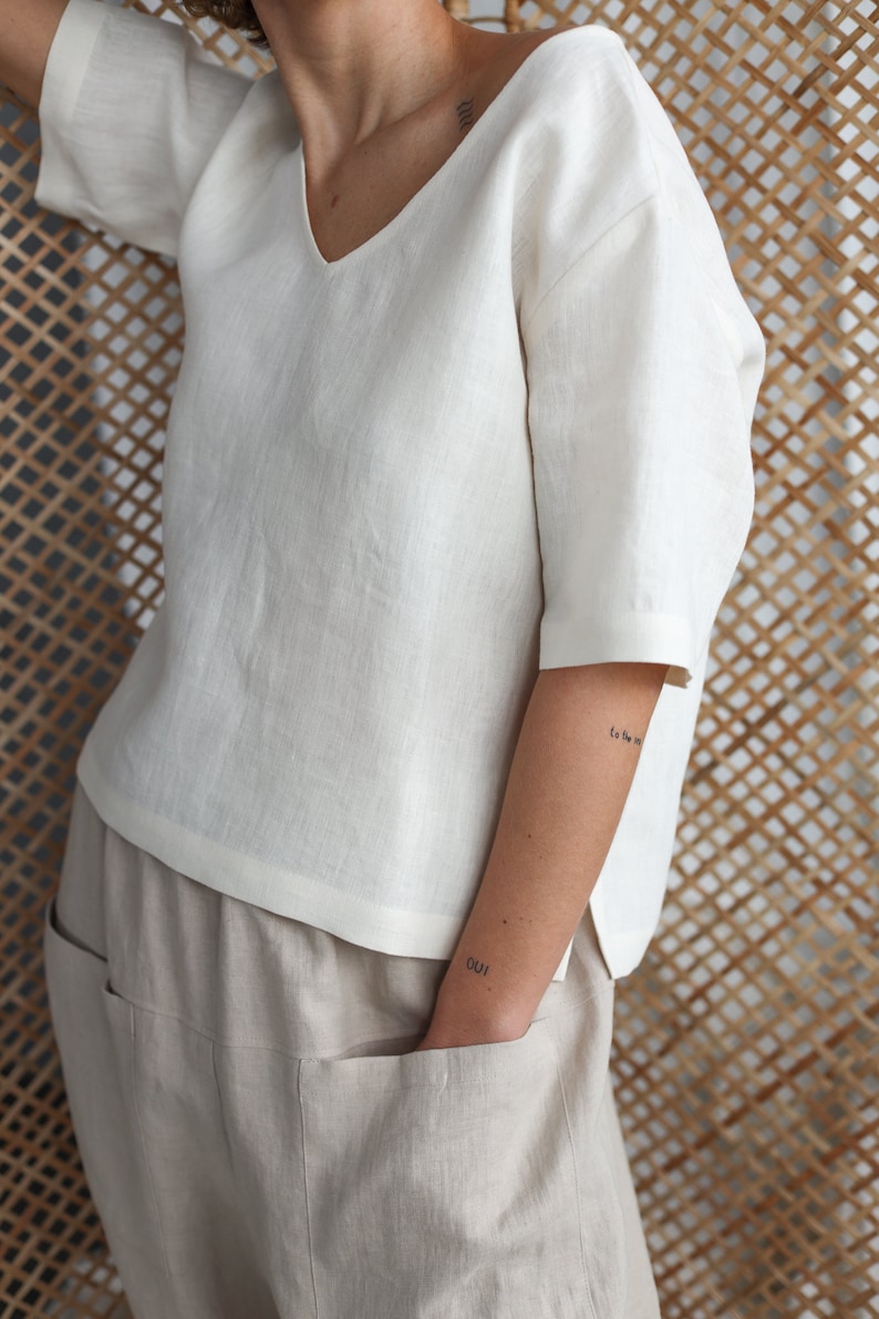 Linen oversized V-neck top / Handmade by MITS image 6