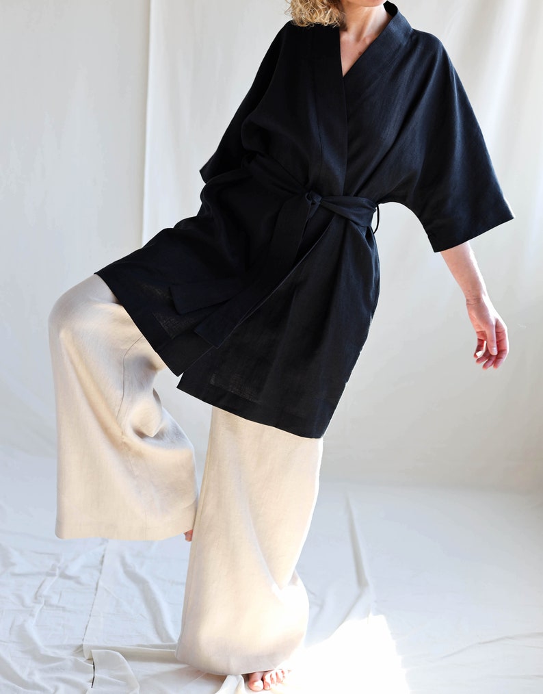 Ready to Ship / Linen Robe / Black Linen Bathrobe With Pockets Etsy