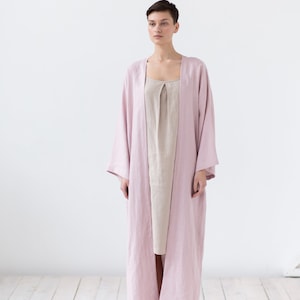 Natural linen bathrobe with pockets / Soft linen robe / Long morning linen gown image 5