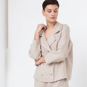 Loose double breasted linen jacket / MITS image 8