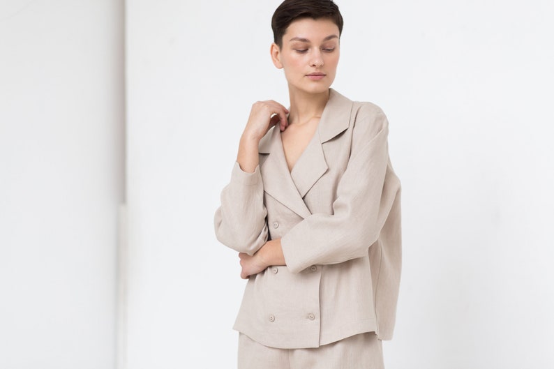 Loose double breasted linen jacket / MITS image 8