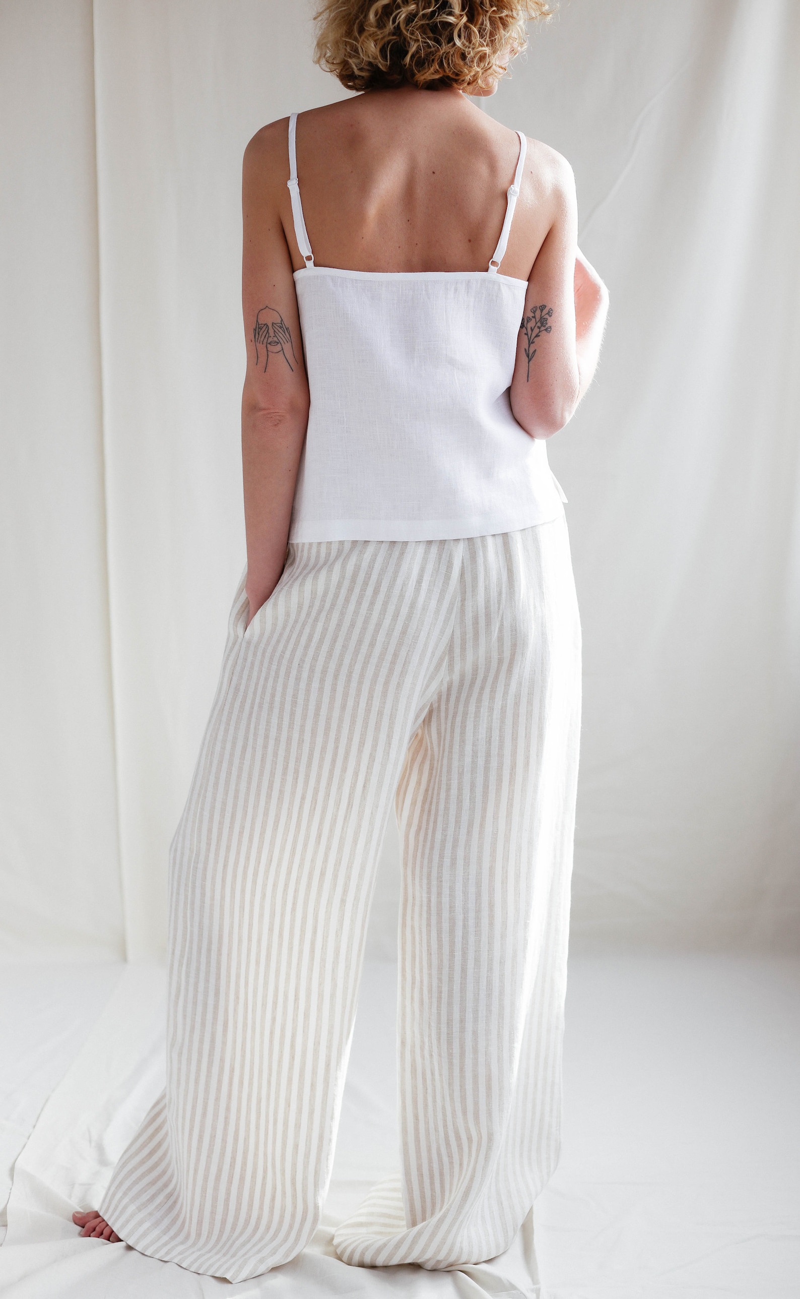 Striped Linen Palazzo Pants / Loose Wide Leg Linen Trousers / - Etsy