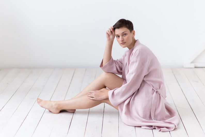 Soft linen robe / Long linen dressing gown / Linen bathrobe with pockets image 8