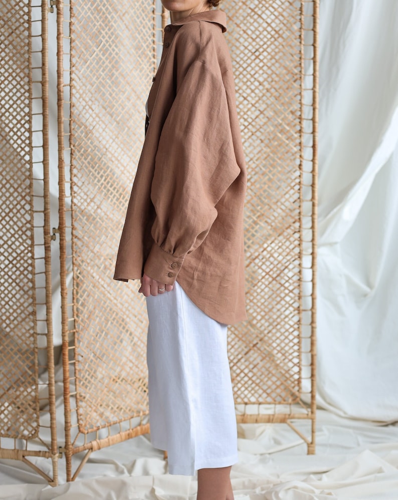 Long voluminous sleeve oversized shirt in hazel linen / Handmade by MITS