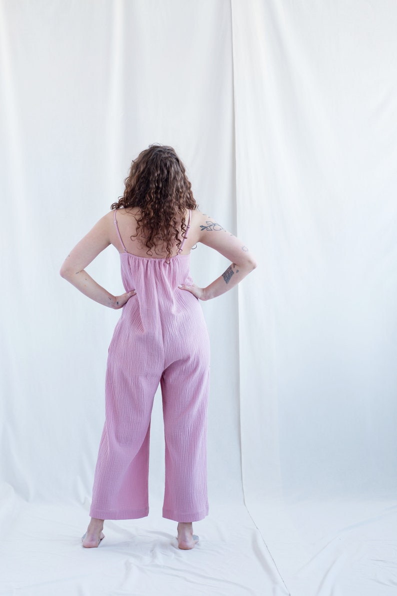 Strap double gauze cotton jumpsuit / Handmade by MITS image 7