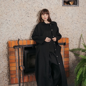 Black linen oversized coat / Long linen coat image 8