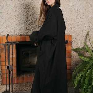 Black linen oversized coat / Long linen coat image 9