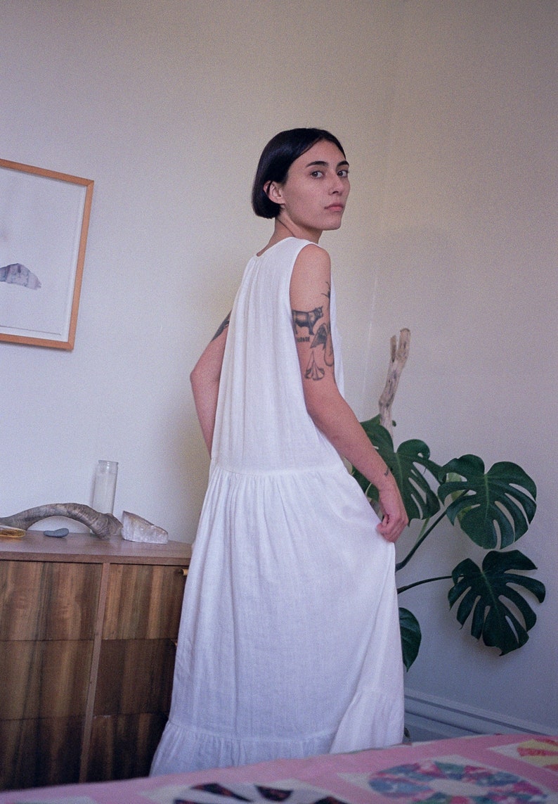White linen sleeveless ruffled hem dress, Maxi linen dress, Summer linen dress, Linen weeding dress, Gift for her, Custom size