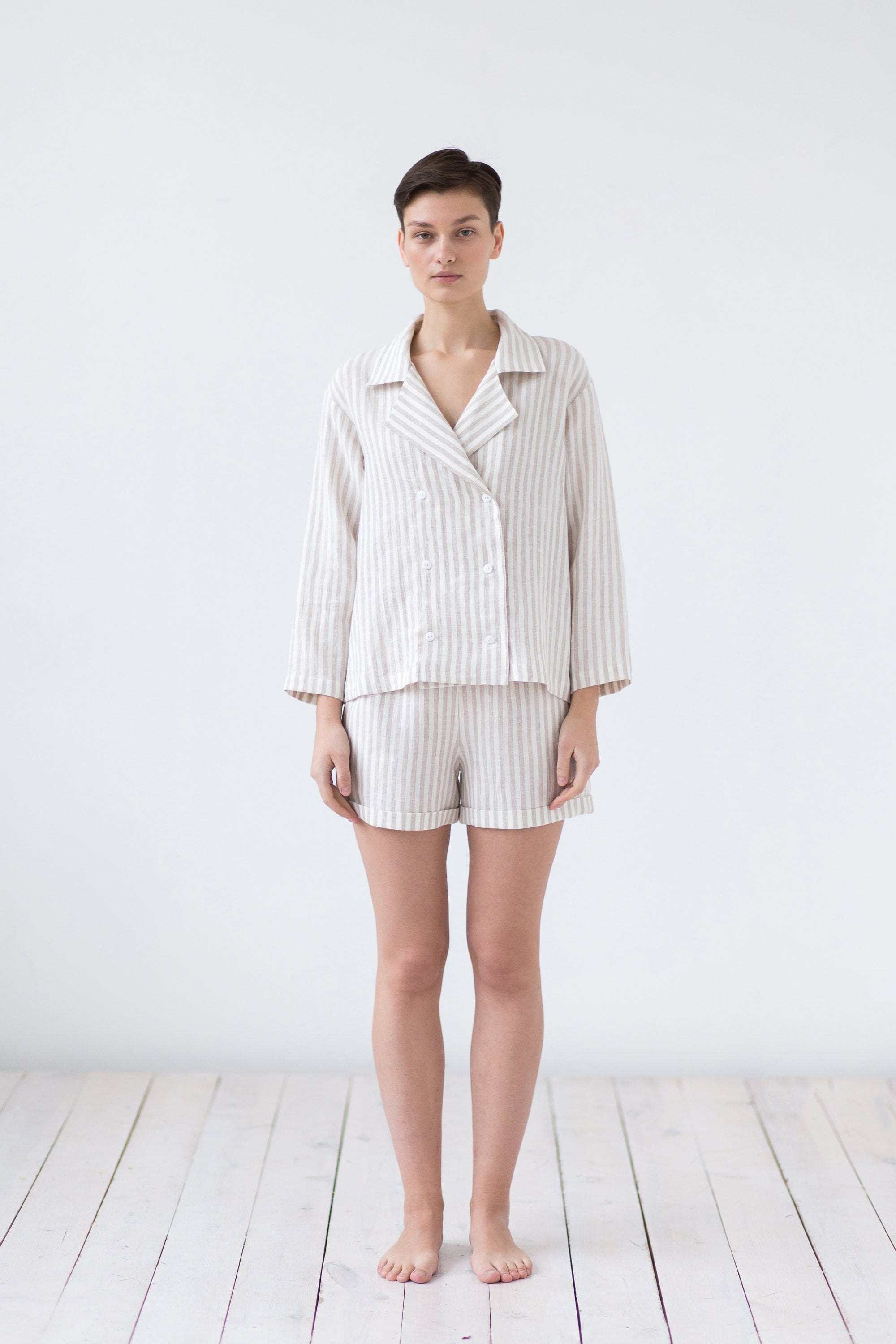 Linen Striped Shorts Set main image 1