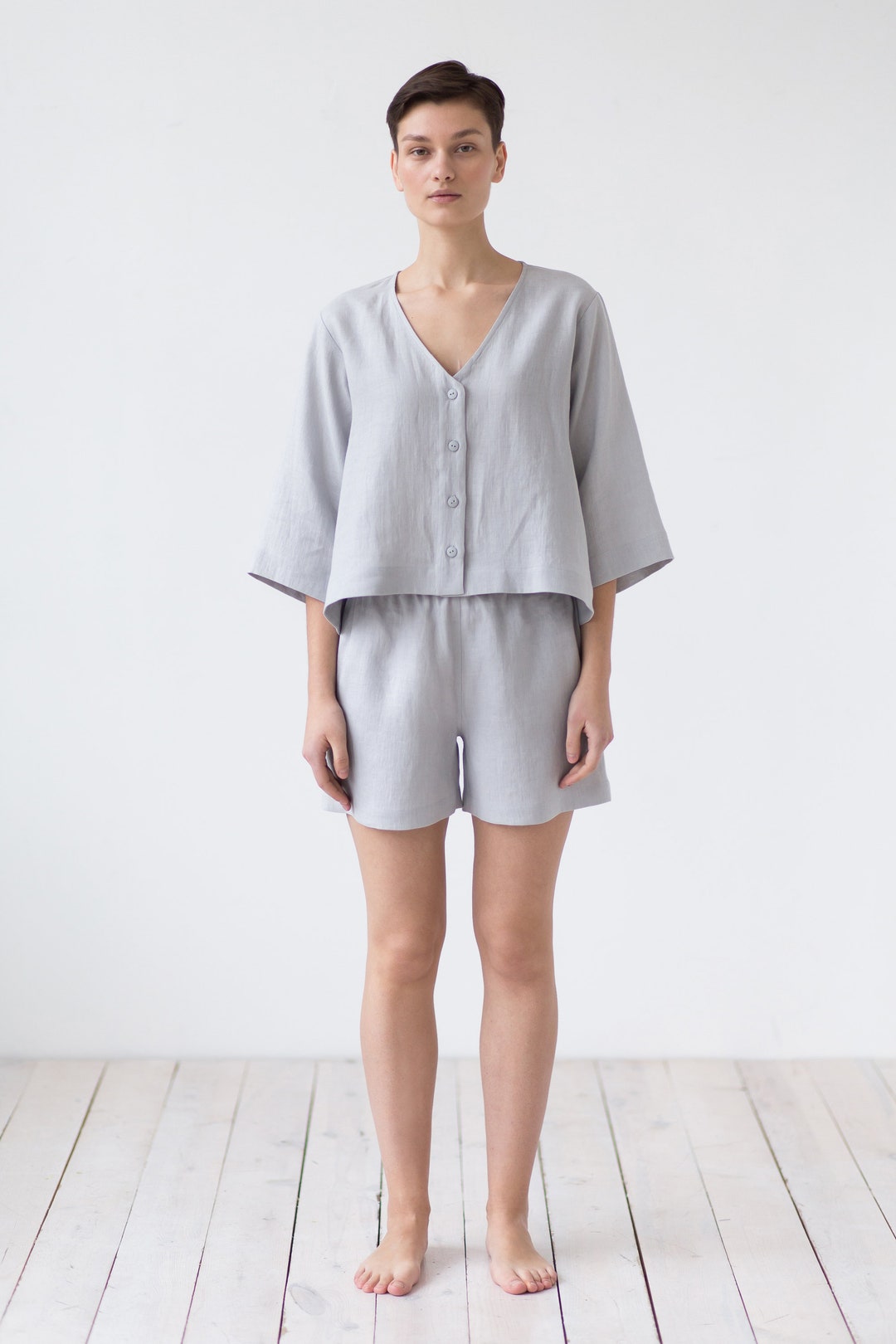Women's Summer Suit. Linen Shorts and Blouse Set. Maninthestudio Etsy