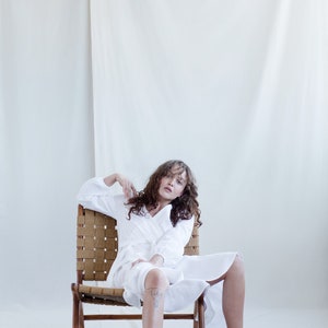 White linen long sleeve maxi wrap dress / Handmade by MITS image 7