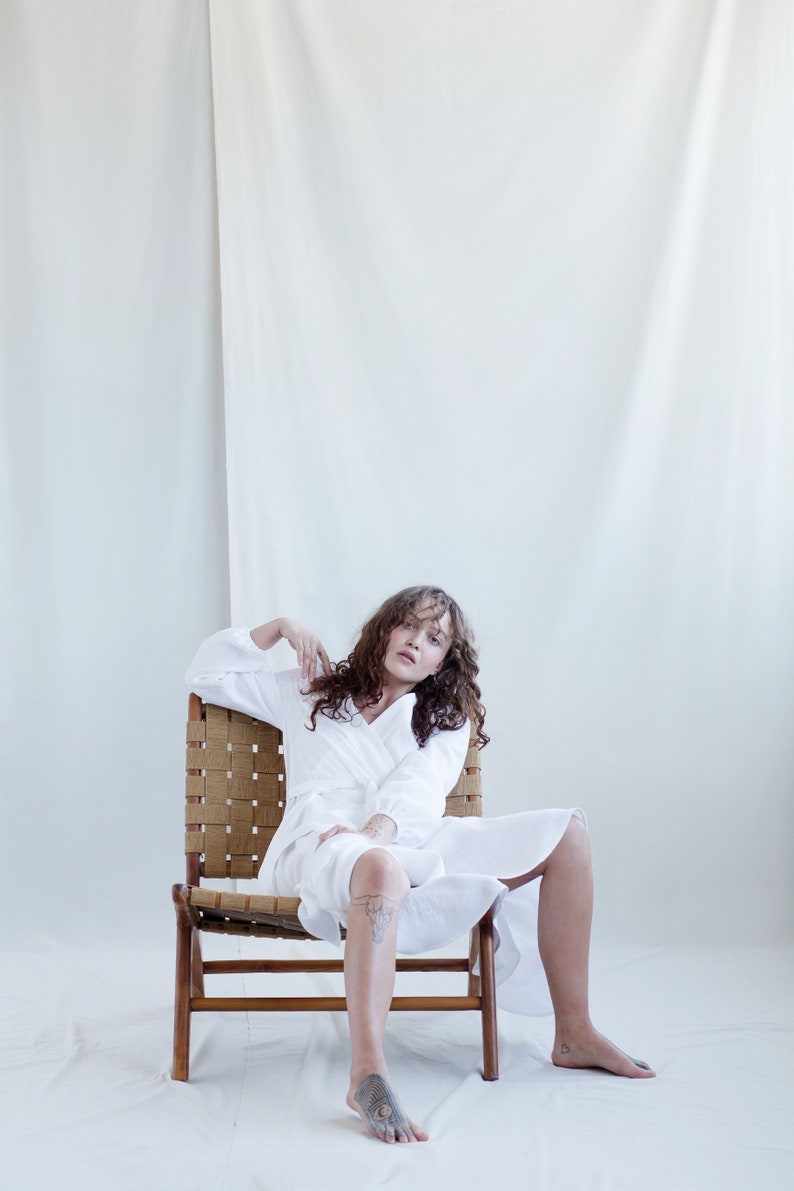 White linen long sleeve maxi wrap dress / Handmade by MITS image 7