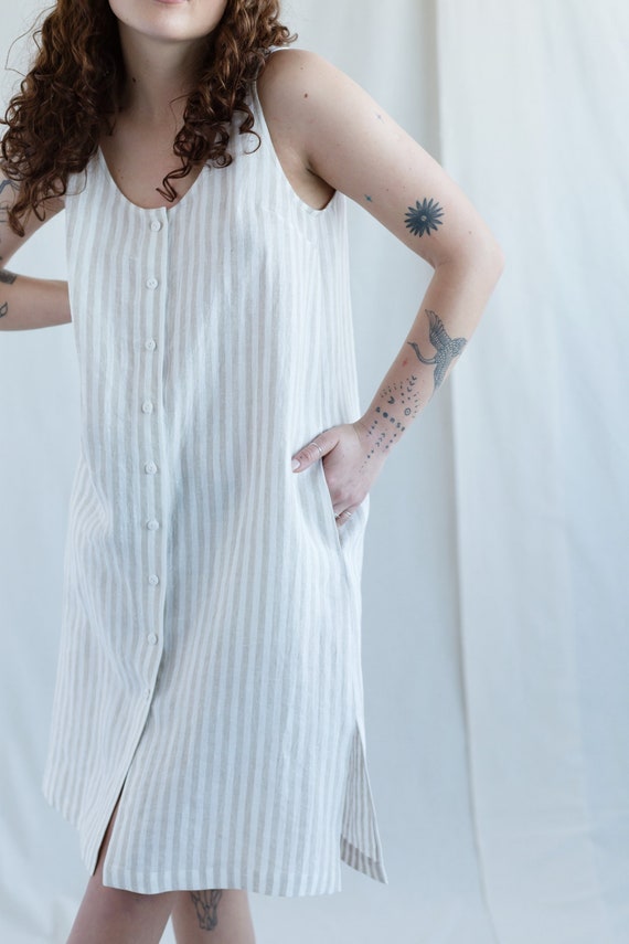 striped linen button dress The Carousel Cutie Dress