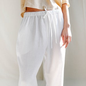 Linen Wide Leg Pants / Crop Linen Trousers / Handmade by MITS - Etsy