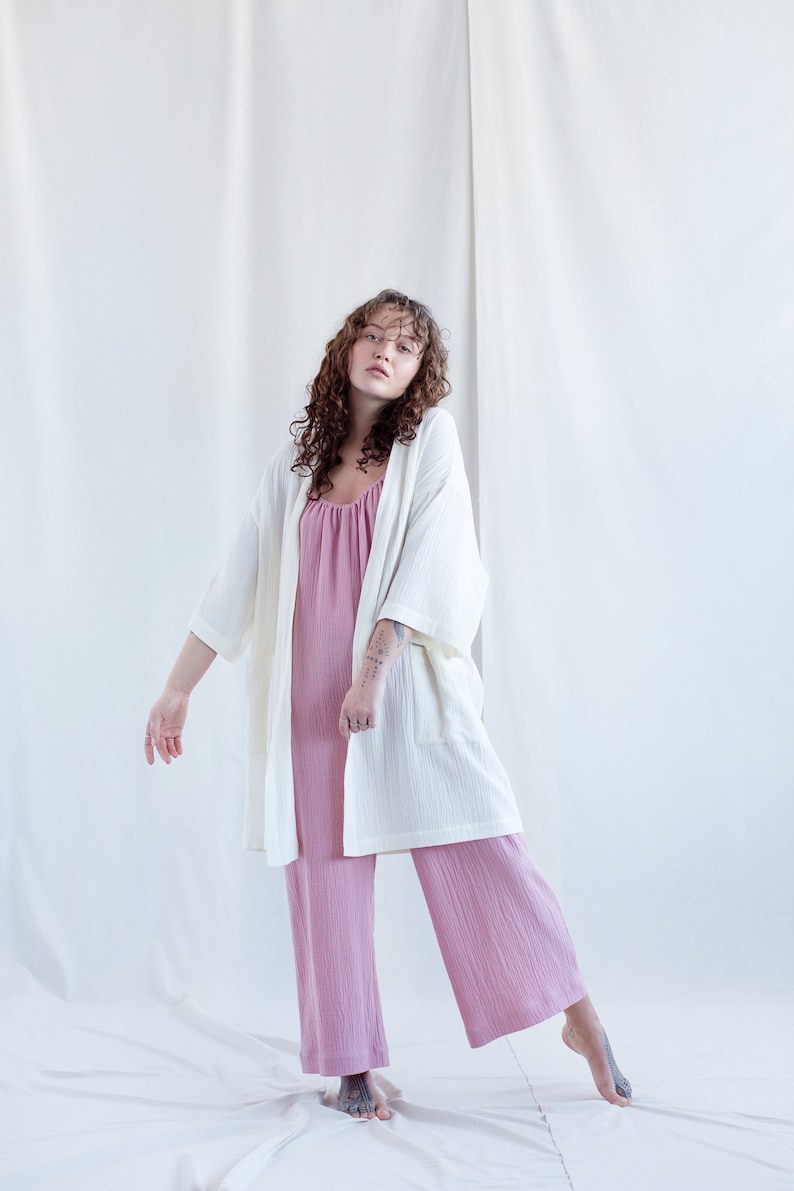 Strap double gauze cotton jumpsuit / Handmade by MITS image 3