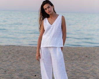 White linen trousers and top set / ManInTheStudio