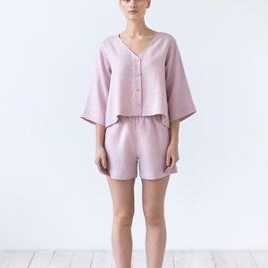 Loose linen top and relaxed fit shorts set. Women's Two piece linen set. image 5