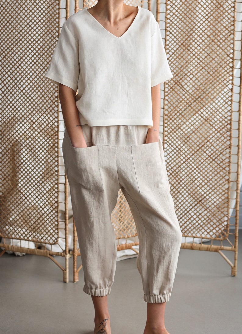 Linen oversized V-neck top / Handmade by MITS image 5