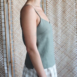 Sleeveless hunter green linen slip top / MITS image 4