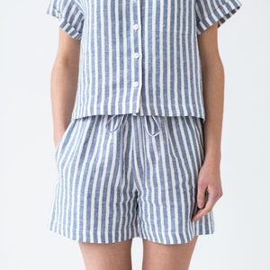 Linen pajamas women set - Linen shorts - Linen shirt - Striped pajama - Two piece pajama set