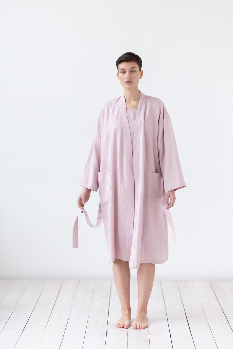 Soft linen robe / Long linen dressing gown / Linen bathrobe with pockets image 5