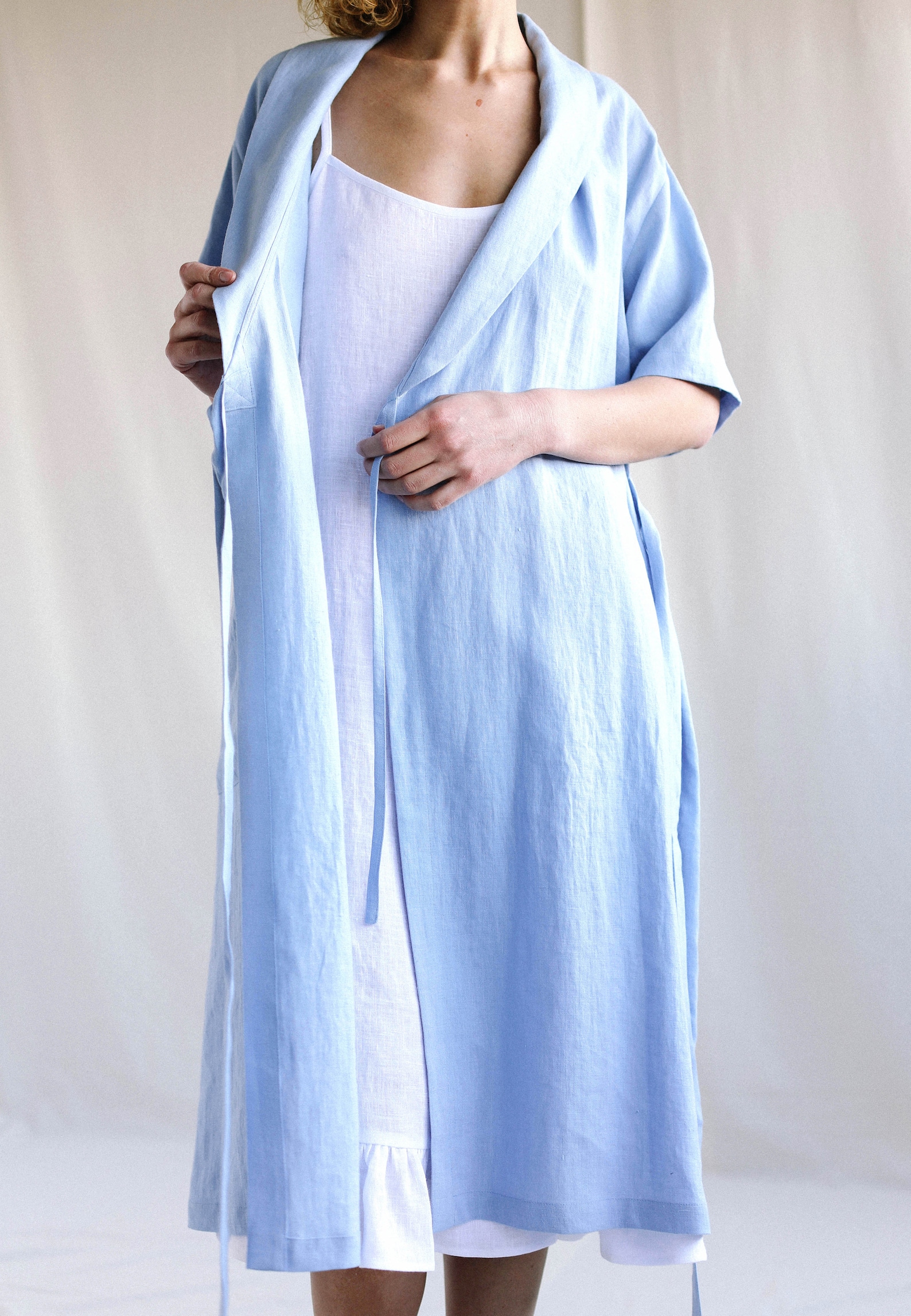 Sky Blue Linen Robe / Soft Linen Bathrobe With Pockets Etsy UK