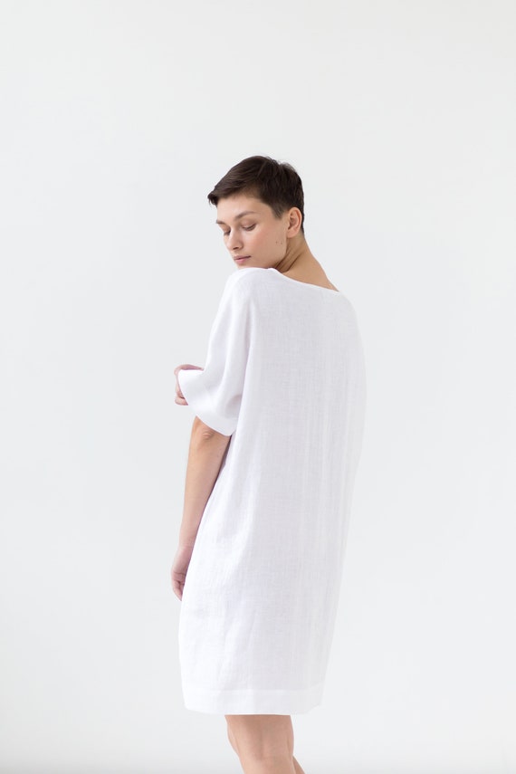 loose fitting tunic dresses Women's Plus Size Dress Summer Cotton Linen Shirt Long Sleeve Maxi Flowy Crewneck Beach Boho Dress Army Green at Amazon Women's Clothing store boasting a loose Comfortable Loose Tunic Dress, Linen