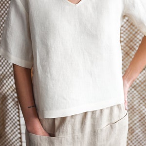 Linen oversized V-neck top / Handmade by MITS image 2