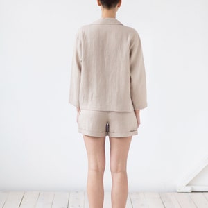 Women's linen 2 piece suit / Double faced jacket / Elastic waist band shorts / ManInTheStudio image 7