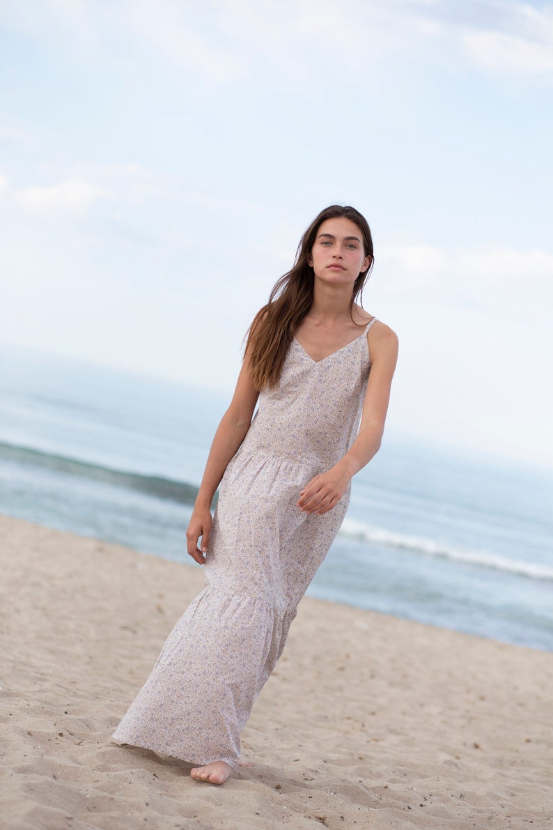 Strap organic cotton floral Maxi dress / ManInTheStudio image 2