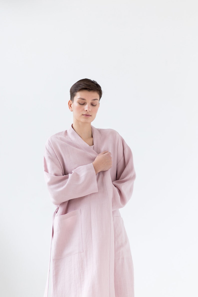 Soft linen robe / Long linen dressing gown / Linen bathrobe with pockets image 7