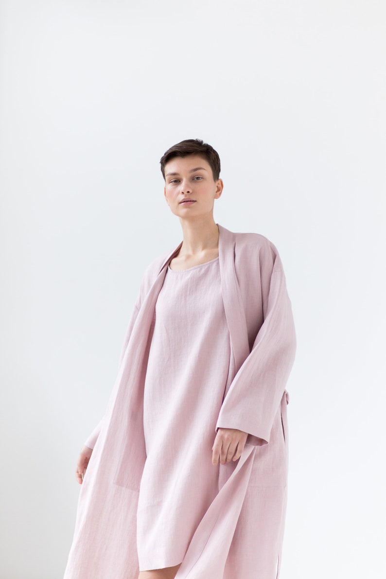 Soft linen robe / Long linen dressing gown / Linen bathrobe with pockets image 3