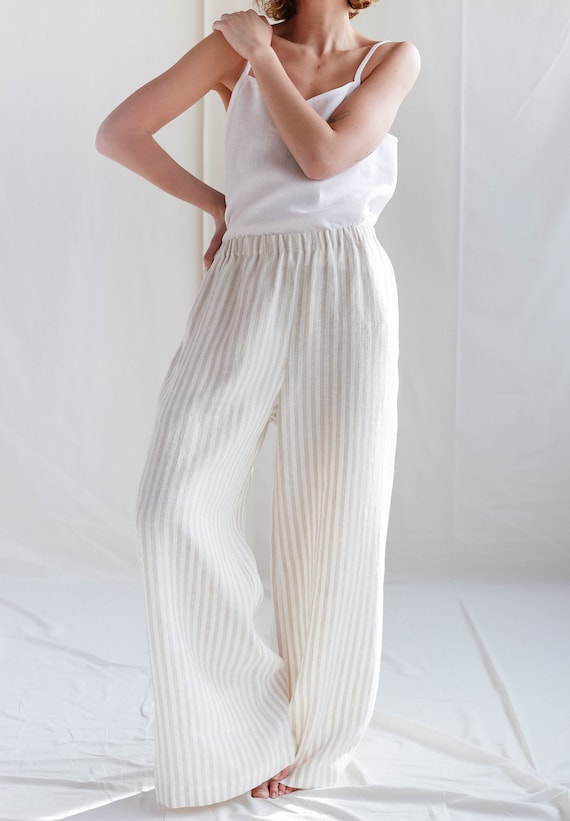 Striped linen palazzo best sale pants