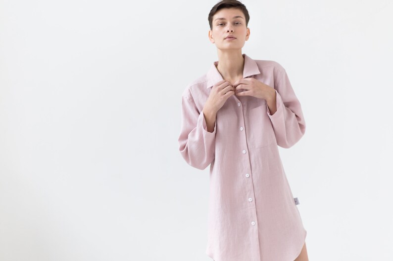 Linen shirt/Linen dress/Linen long sleeve dress/Soft linen shirt dress/Linen maternity clothing image 9