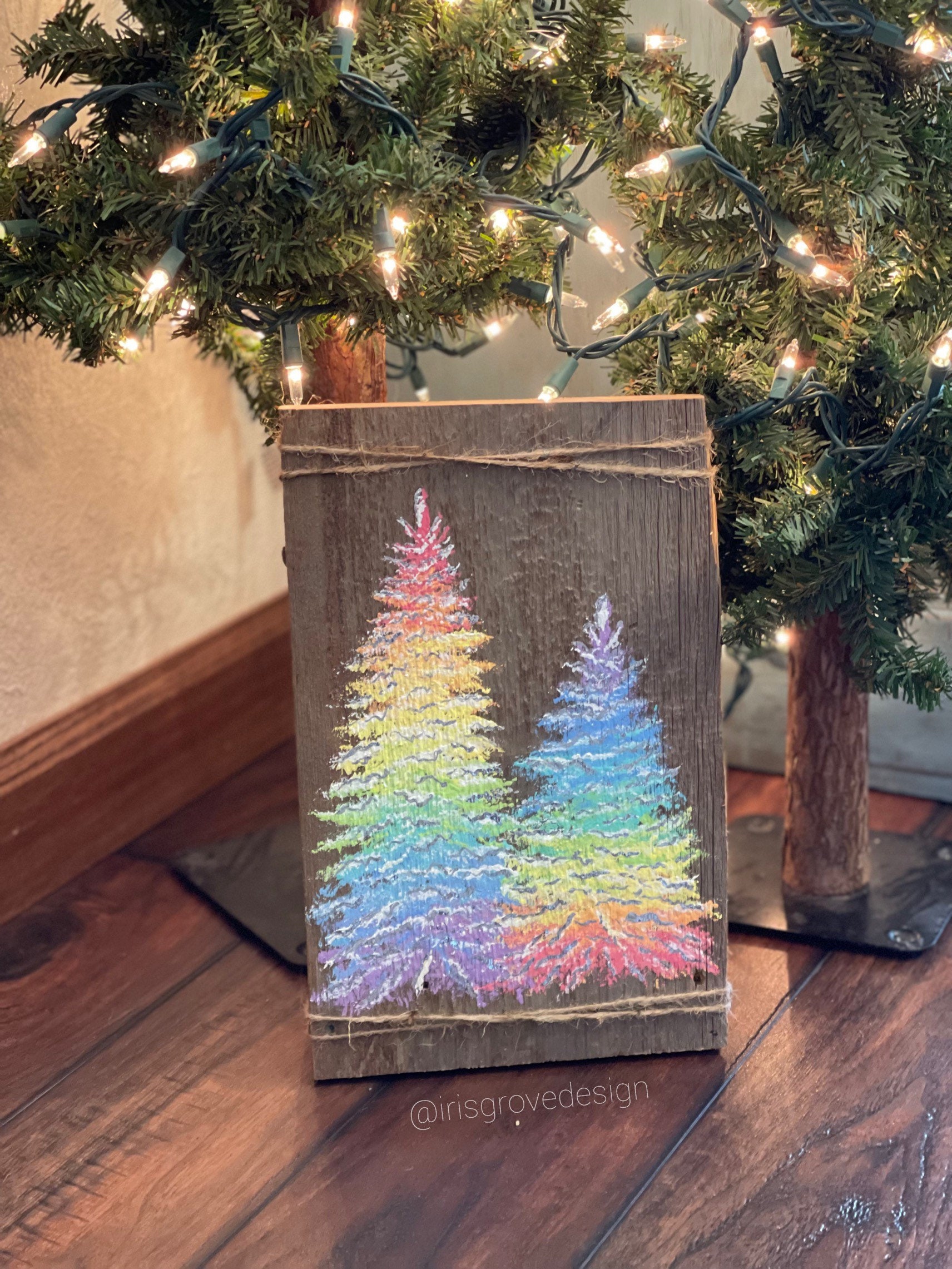 Rainbow Happy Trees on Barnwood **FREE SHIPPING** - Etsy