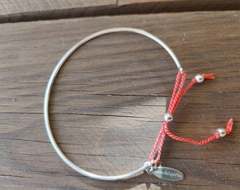 Bracelet jonc Argent 925 à deux anneaux cordon en soie perles boule Argent