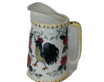 Vintage UCAGCO ROOSTER PITCHER   Small Rooster Pattern 5 Rooster and Roses Pitcher Creamer