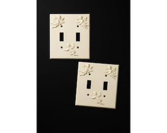 Vintage Cherub Angel Double Light Switch Covers Cream Set of 2 Raised Relief 5"