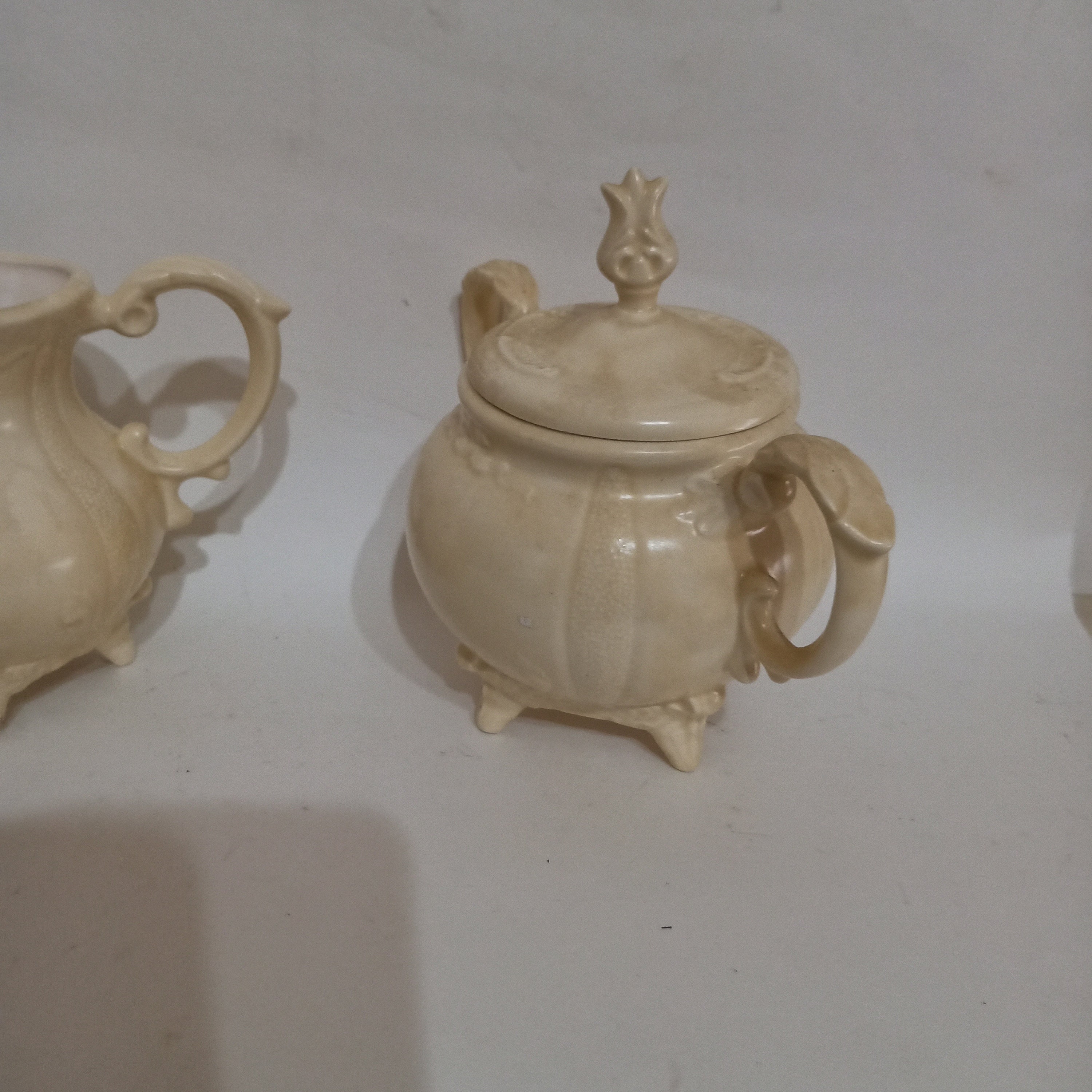 LOMA Pottery Victorian Embossed Cram and Covered Sugar Dish Etsy