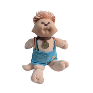 Vintage 1983 Cabbage Patch Kids Koosas Teebo Cat Plush Rainbow Suspenders Coleco